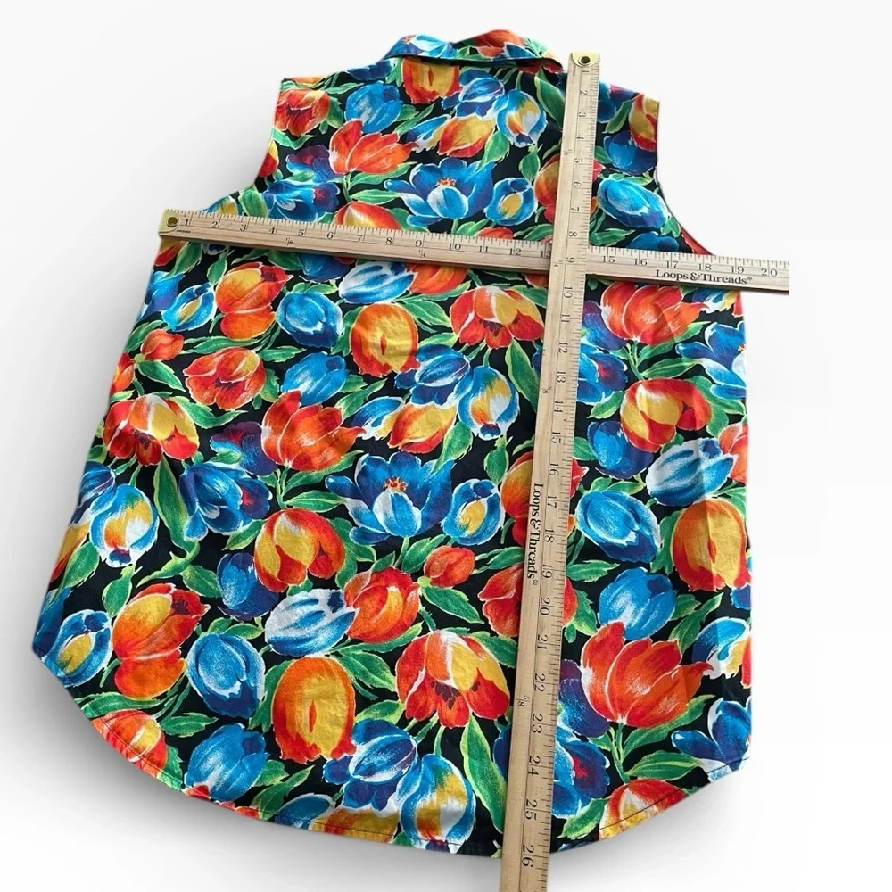 Gap 90s vintage sleeveless button-down shirt 100% cotton colorful floral tulip